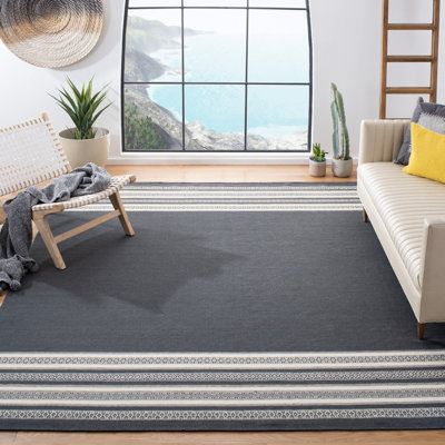Rodgers Hand Woven Flat Weave Wool/Cotton Striped Rug in Dark Gray