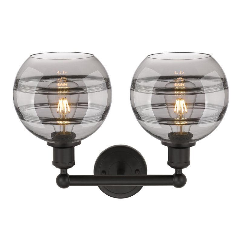 Éclairage pour meuble-lavabo à 2 lumières à intensité variable Bienes, Gris fumée clair, Bronze huilé