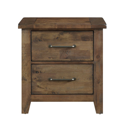 Table de chevet en bois d'hévéa massif avec touche rustique - 2 tiroirs, finition brunie, table d'appoint de style transitionnel classique