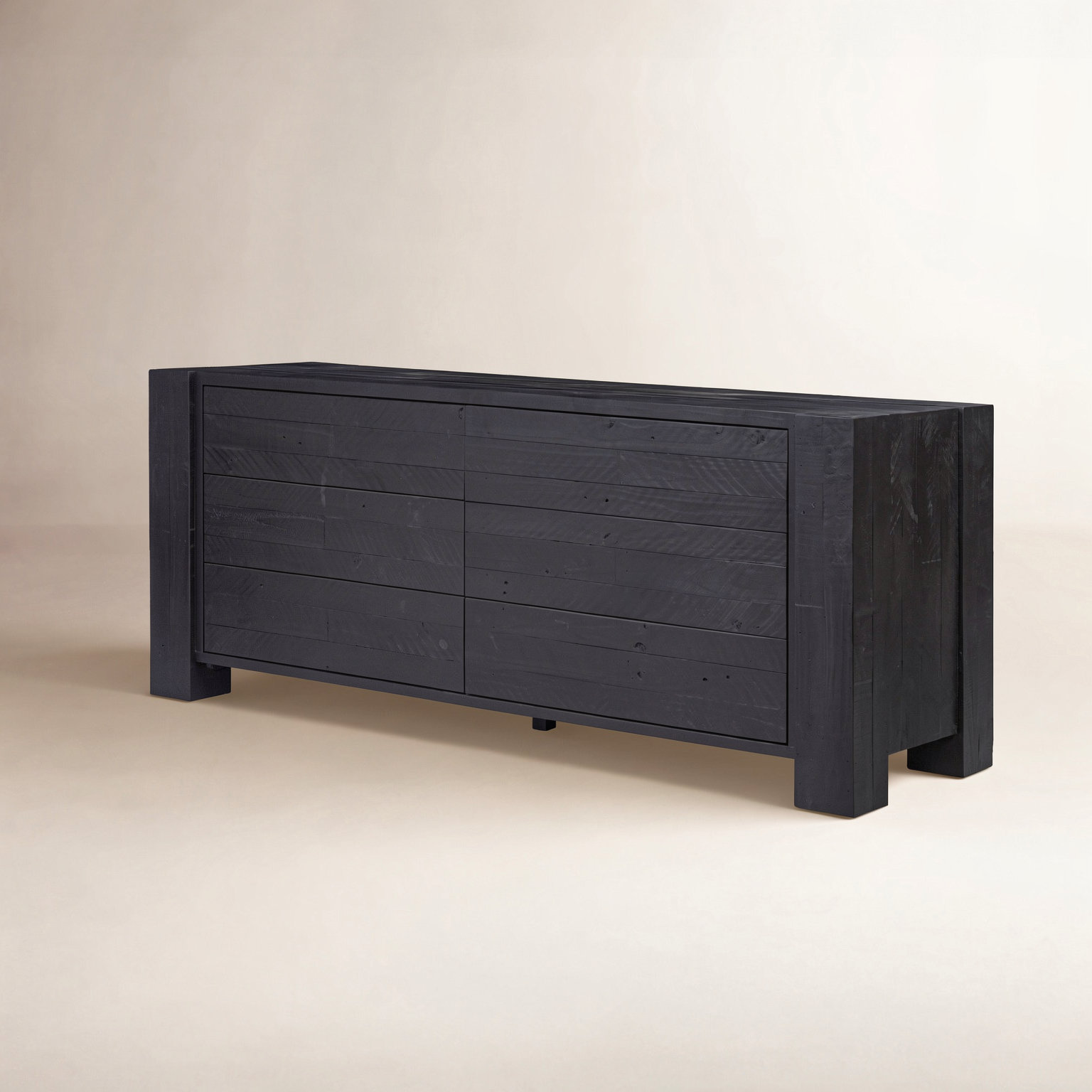 Finnian 6 Drawer Dresser-Light Blonde Pine, Aged Black Pine