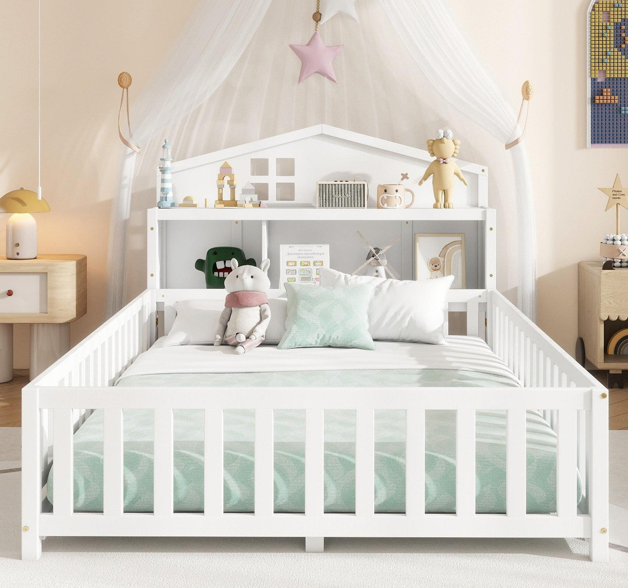 Latitude Run® Solid Wood Floor Beds with Storage Headboards,Full-size ...