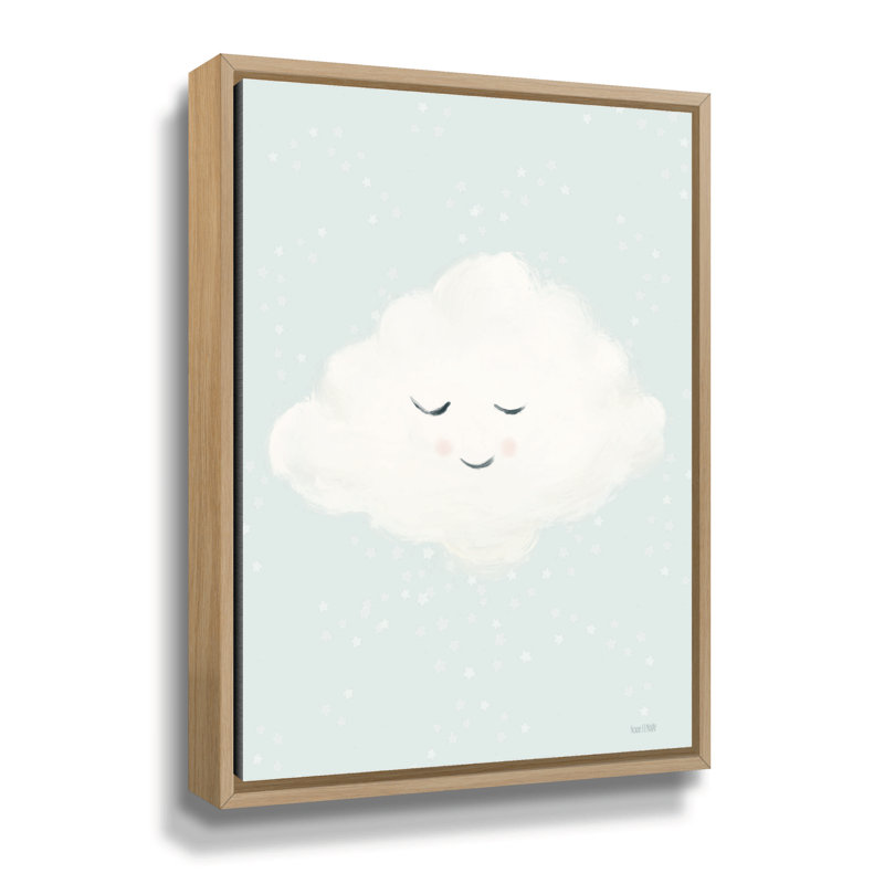 Petit nuage sur toile par House Fenway, H 36 po x l 48 po x P 2 po, Cadre flottant en chêne blanc