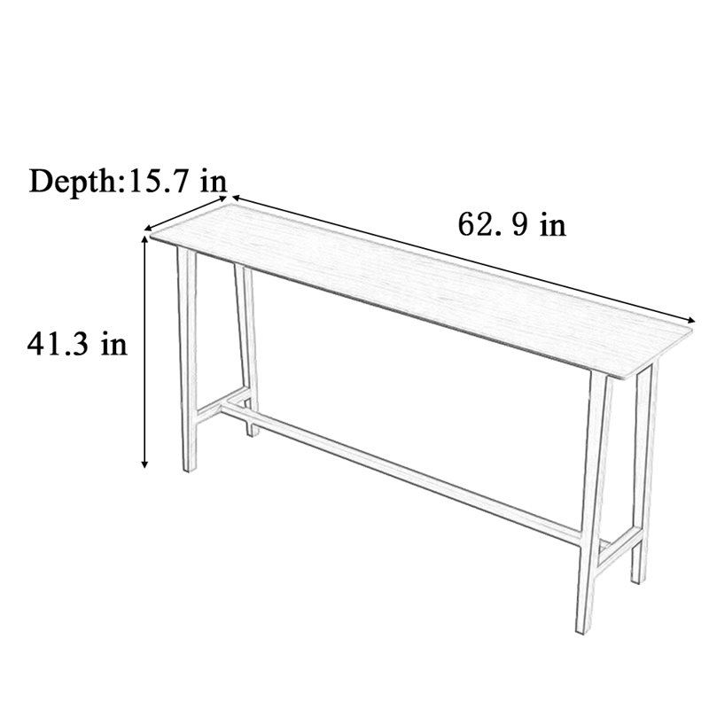 Table de bar simple et moderne, H 41,3 po x L 62,9 po x l 15,7 po
