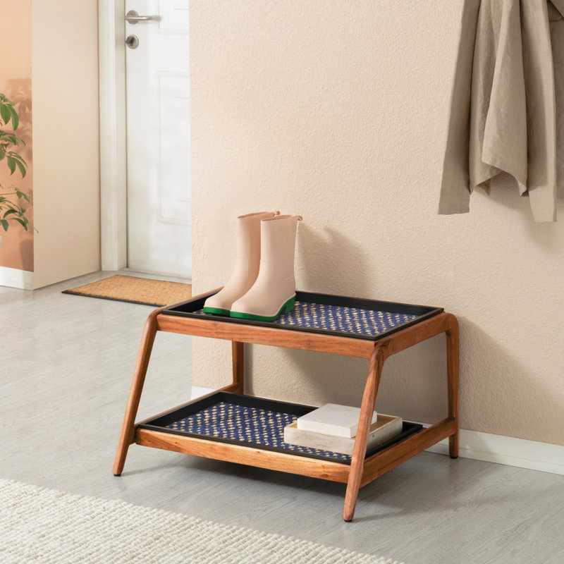 Support à bottes en bois massif de qualité supérieure avec tapis en fibre de coco naturelle - Rangement pour chaussures