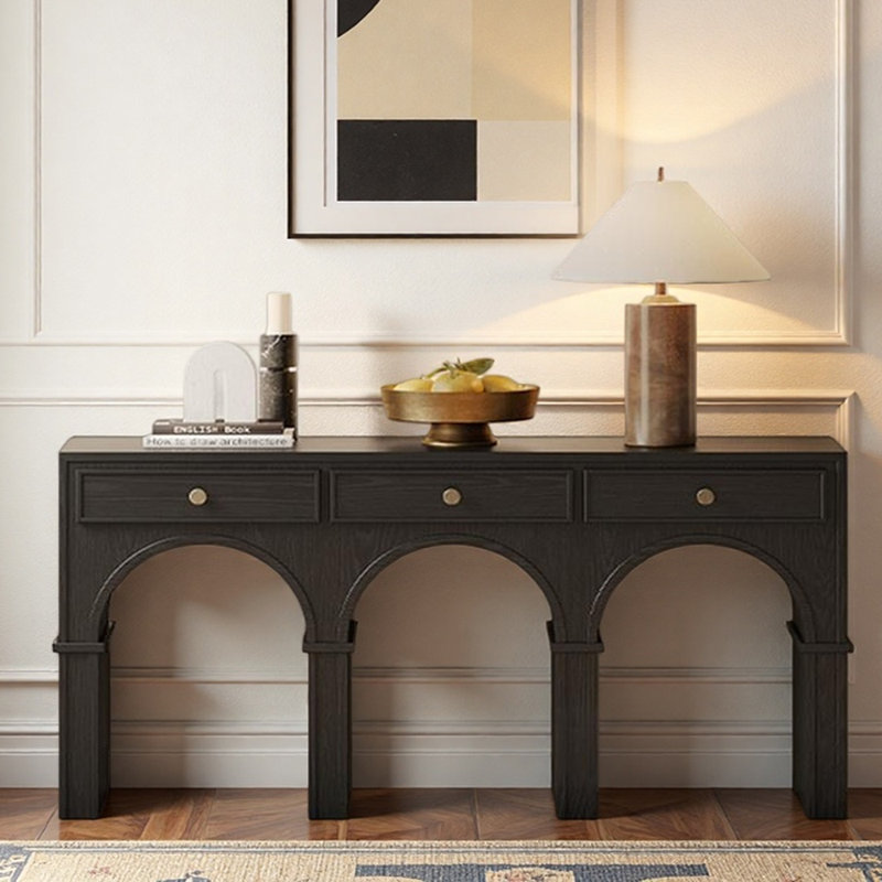 Table d'entrée en bois massif French French, H 29,9 po x l 70,9 po x P 15,7 po, Noir
