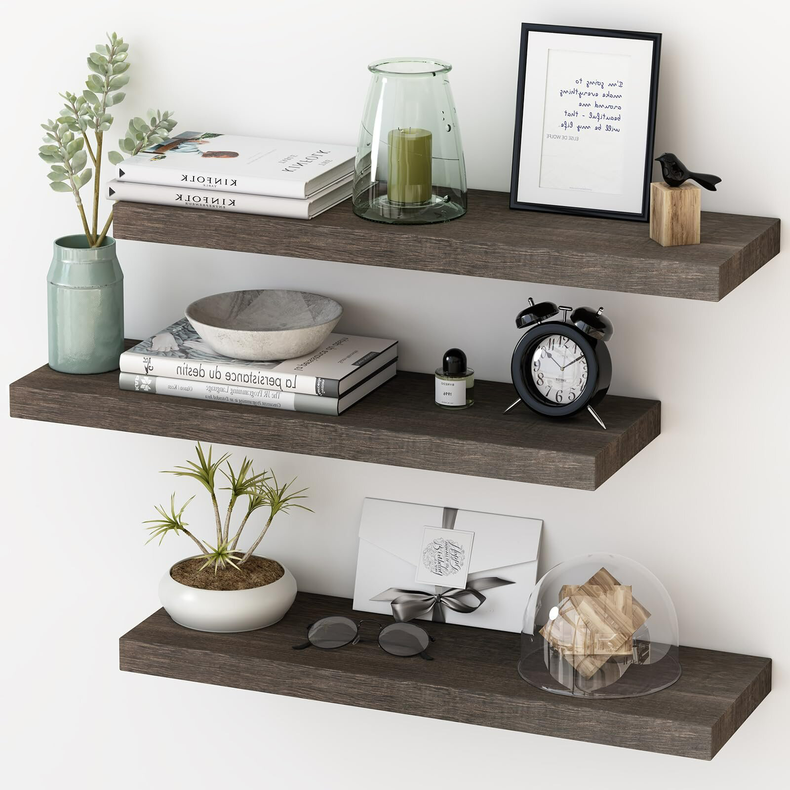 Bungalow Rose Ilicia 3 Piece Wood Floating Shelf | Wayfair