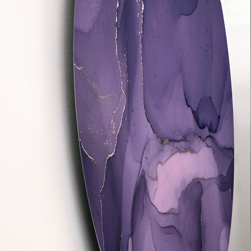 «Mauve et gris», encre de marbre II - art mural moderne en cercle métallique, H 36 po x l 36 po x P 1 po