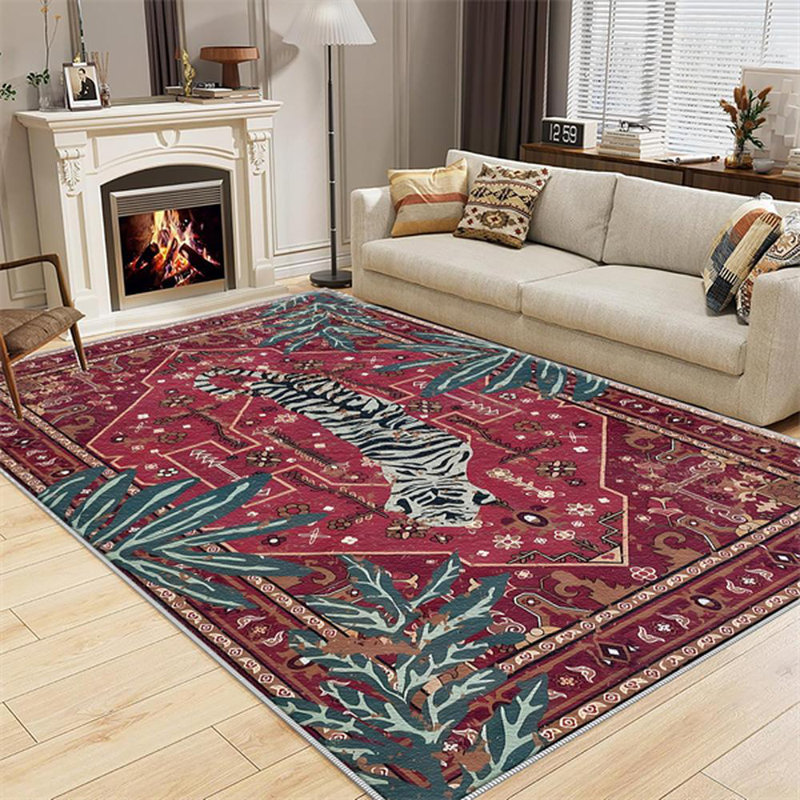 Tiger Washable Rugs Red, Area Rugs For Living Room, Soft Large Vintage Bedroom, Rectangle 6' x 8'4"