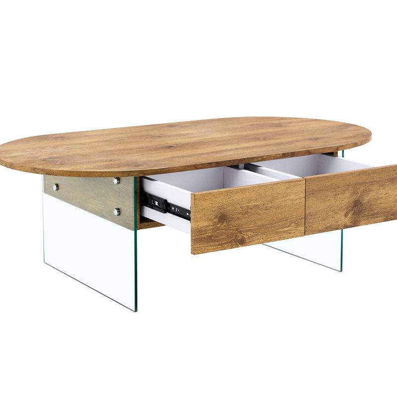 Coffee Table With Two Storage, Sticker Surface And Clear Tempered Glass Sides, Simple Elegant Appearance, Considerable Storage Functionality, Convenient Assembly Double Table, Coated Deck Transparent