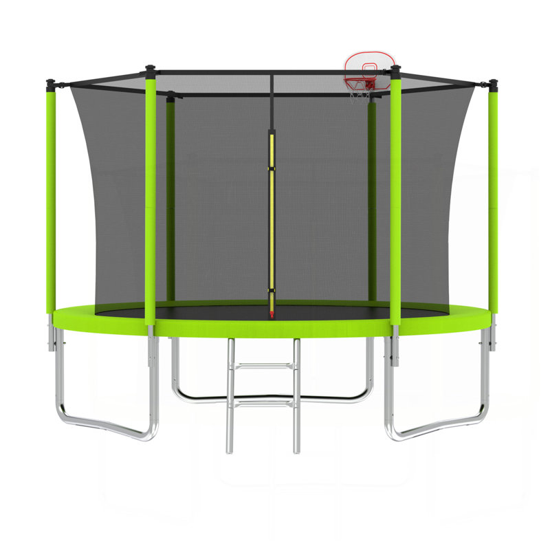 Trampoline 10 pieds pour enfants, panier et échelle de basketball, trampoline pour enfants avec enceinte de sécurité, assemblage rapide pour s'amuser dans la cour, approuvé ASTM