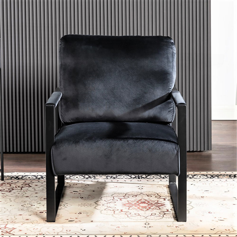 Chaise d'appoint Direct Classic Mid Century Modern avec structure carrée en métal durable, fauteuil pour le salon, la chambre à coucher, le bureau personnel revêtu de microfibre tacheté, brun clair