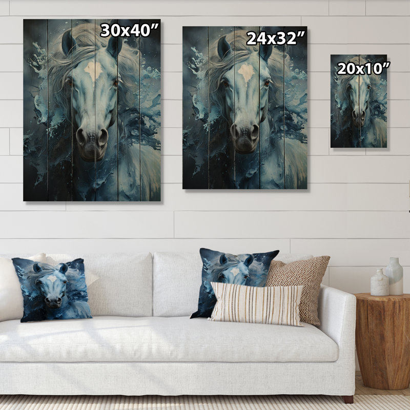 Blue Horse Vibrant Blue Equine III sur bois, H 20 po x l 10 po x P 0,78 po