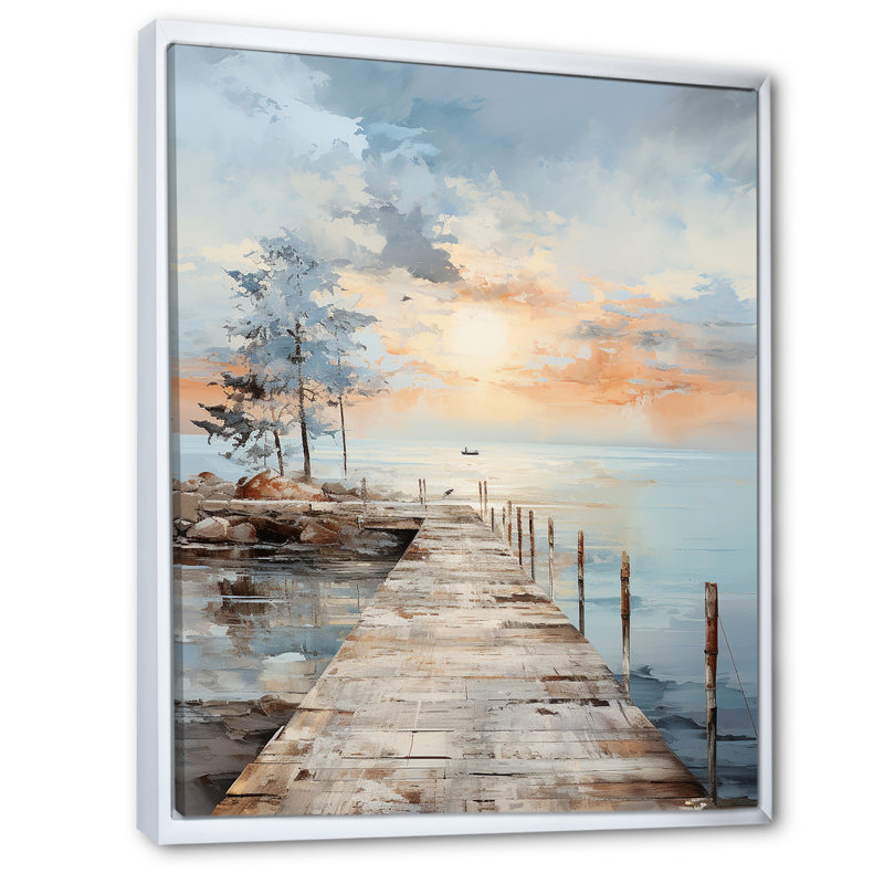 Pier and Dock Seaside III - Coastal Pier, art mural encadré, H 20 po x l 12 po, Cadre flottant blanc