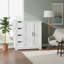 Armoire de rangement blanche multi-espaces en bois avec 4 tiroirs et 1 porte, idéale pour les salles de bain, les salons et les entrées.