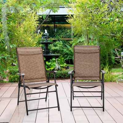 2 Pcs Outdoor Patio Folding Chair With Armrest For Camping Lawn Garden