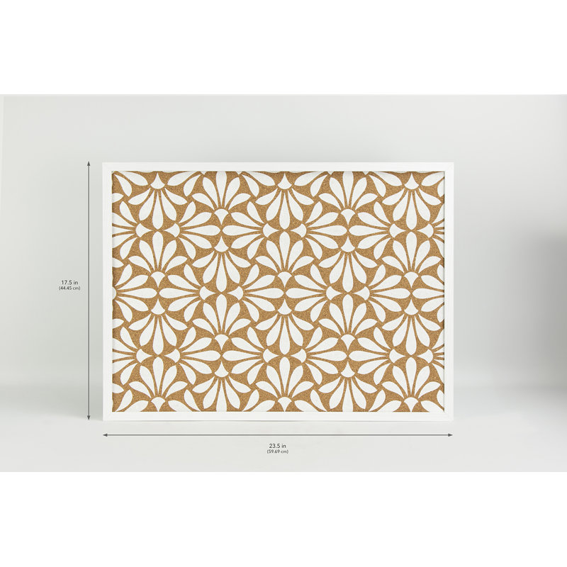 White Floral Patterned Corkboard with White Frame, 23.5" x 17.5"