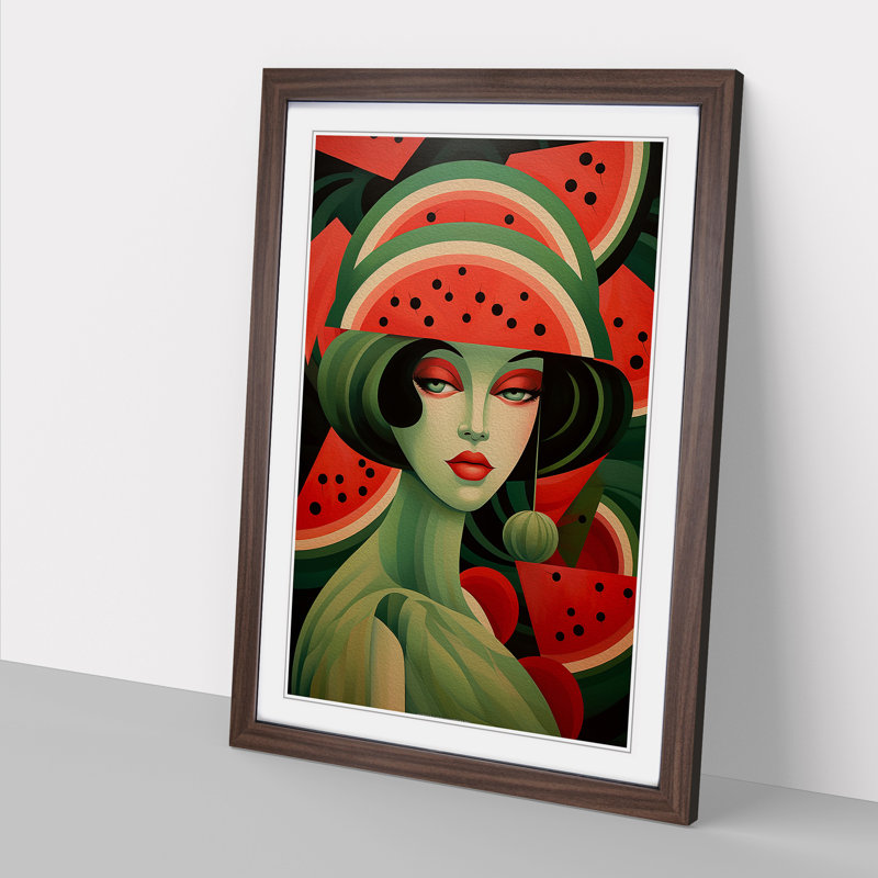 Watermelon - Single Picture Frame Print on Wood, 34cm H x 25cm W, Walnut Framed