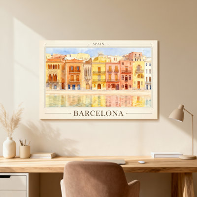 Scenic &Cityscapes Colorful Buildings Water Reflection Barcelona Spain