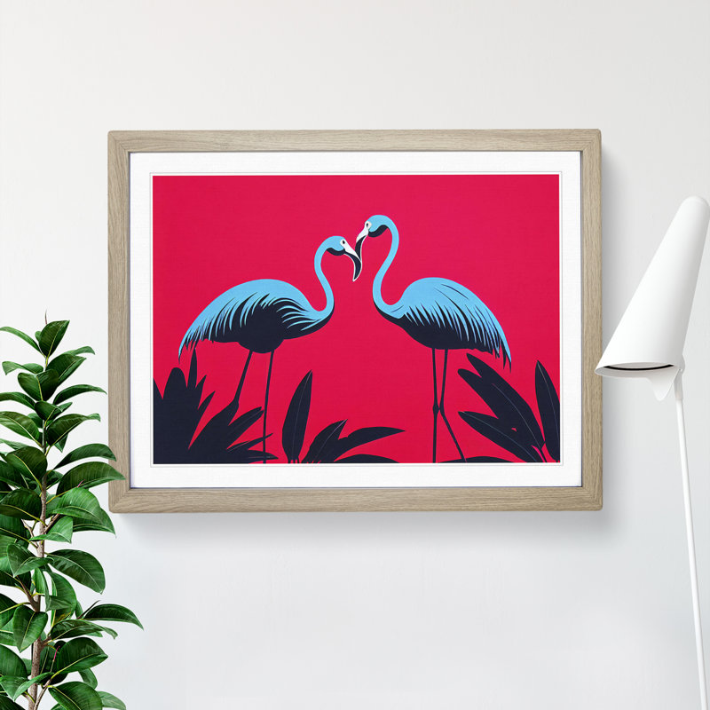 Enlivening Flamingos - Single Picture Frame Print, 25cm H x 34cm W x 2cm D, Oak 