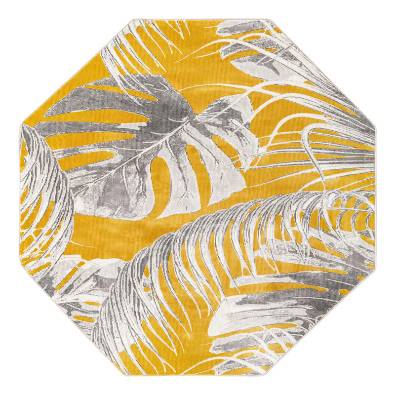 Tapis jaune / gris Adalheida, Octogone 6 pi x 6 pi