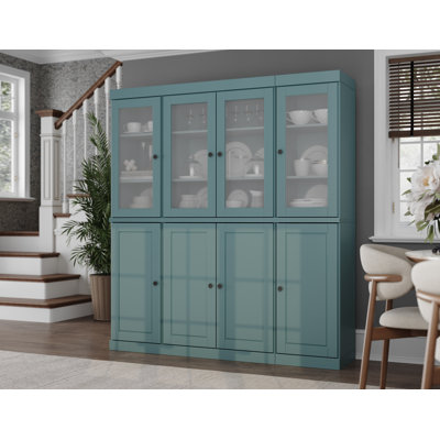 100% Solid Wood 65" Pantry China Cabinet with Solid, Frosted Glass Doors, 2-Drawers and Adjustable Shelves