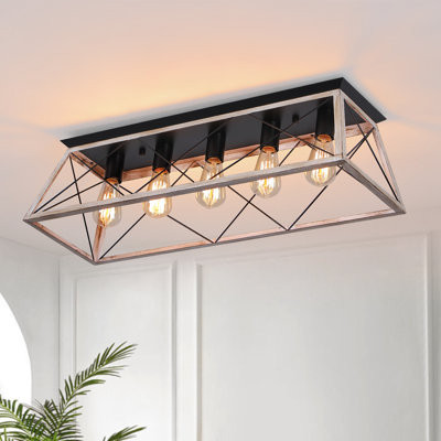 5-Light Metal Flush Mount Rectangular Ceiling Light