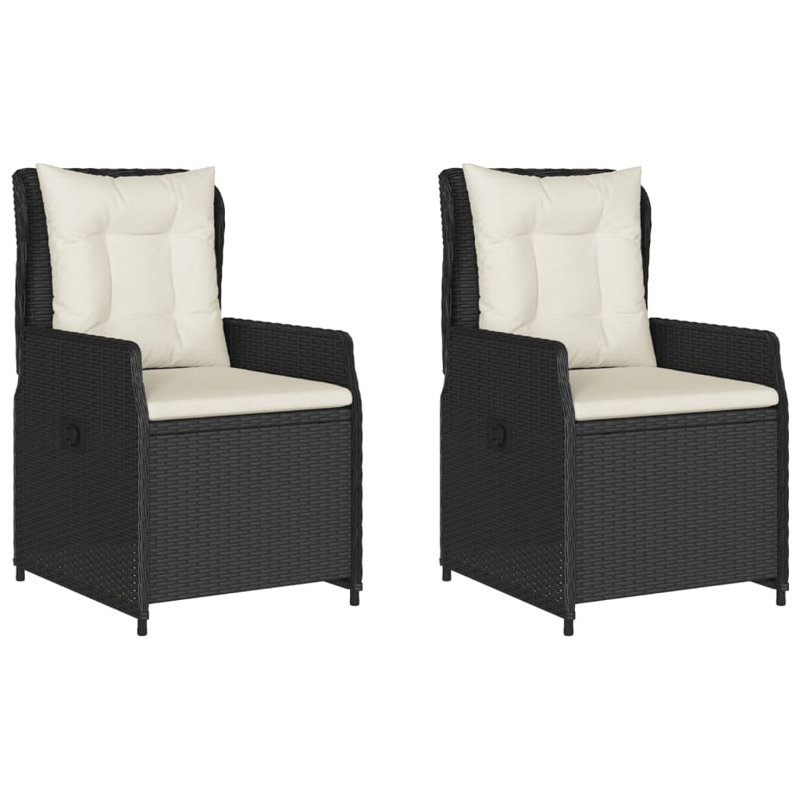  Fauteuil de jardin inclinable en PE noir, Noir, Blanc