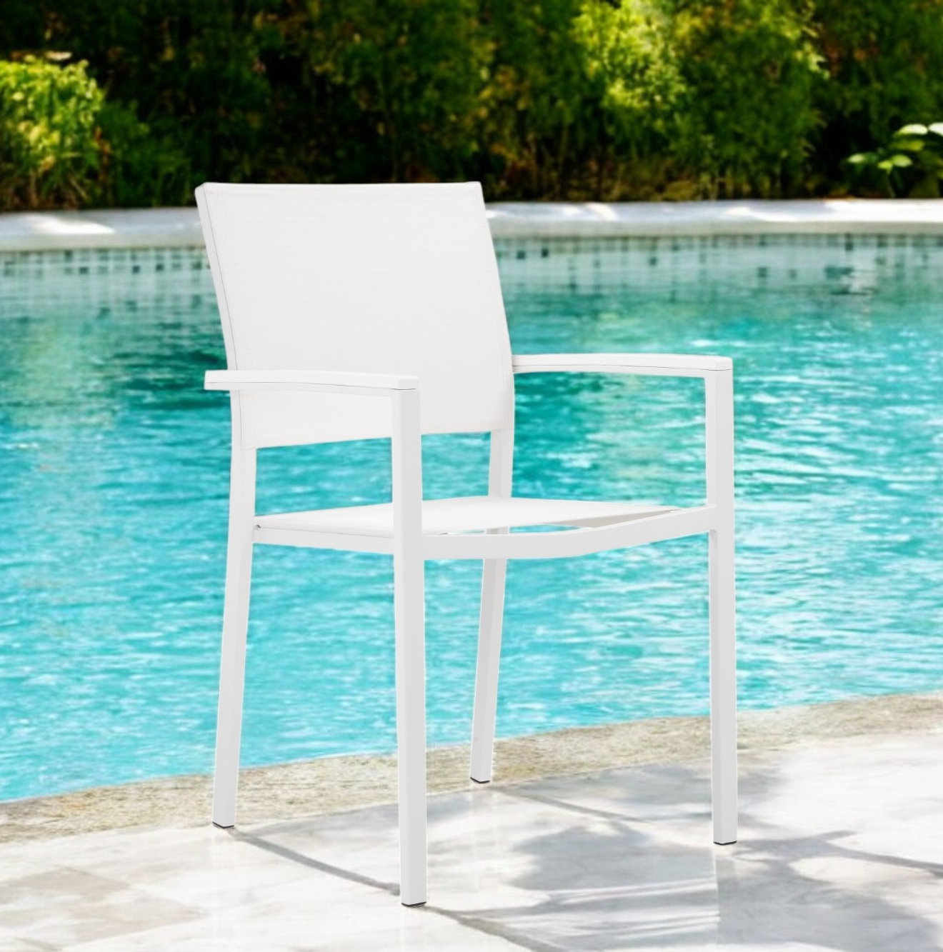 Aynura Stackable Patio Armchair, White/White