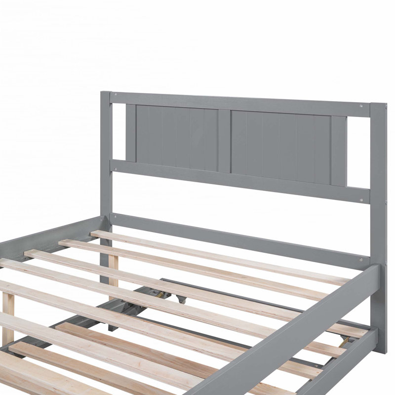 Lit plateforme double avec lit gigogne réglable, gris