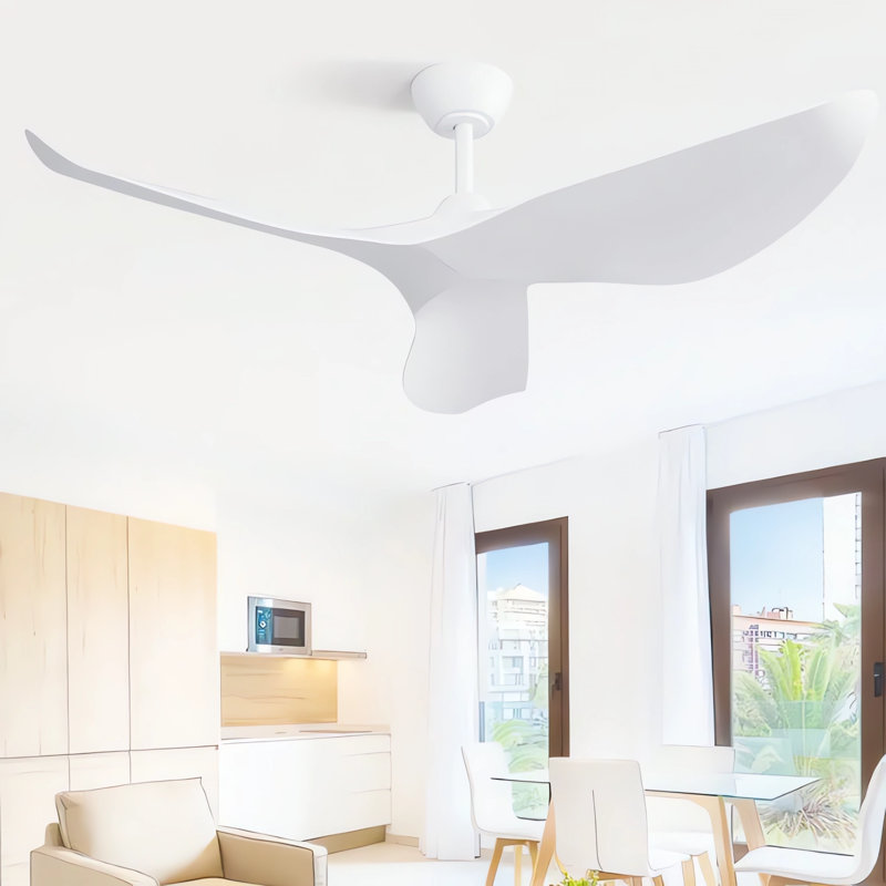 Kemp 52'' 3-Blade Modern Ceiling Fan No Light with Remote Control, 38", White, White
