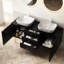 Meuble-lavabo autoportant noir de 60 po avec pieds dorés, rangement à 3 tiroirs et 2 portes, vasques en céramique, plateau en pierre frittée, pré-assemblé et style moderne haute performance