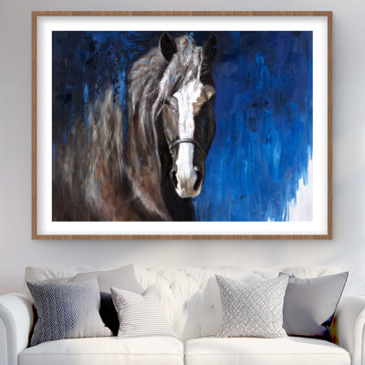 Brown Horse on Blue Background - Contemporary Animals Print