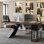 Bureau brun foncé + bois massif rectangulaire noir + bureaux en fer