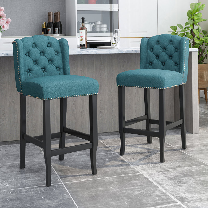 Tabourets à oreilles capitonnés en tissu, Tabouret de bar (siège d'une hauteur de 31 po), Sarcelle