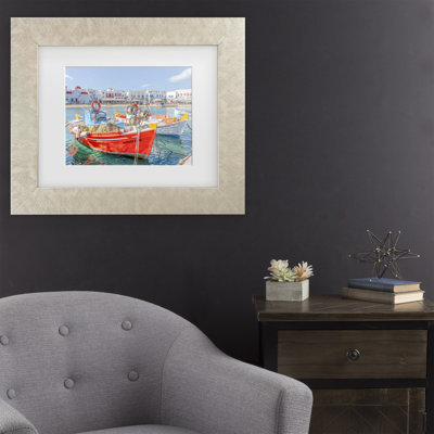 Art mural encadré - Décoration murale avec cadre matte «Bateaux amarrés à Mykonos, Grèce» de Richard Silver - art du salon, de la cuisine et de la salle de bain - 11 x 14