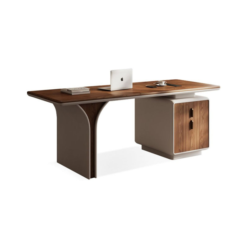 Bureau rectangulaire en bois manufacturé brun noisette, 29.53" H x 62.99" W x 27.56" D, Retour à gauche