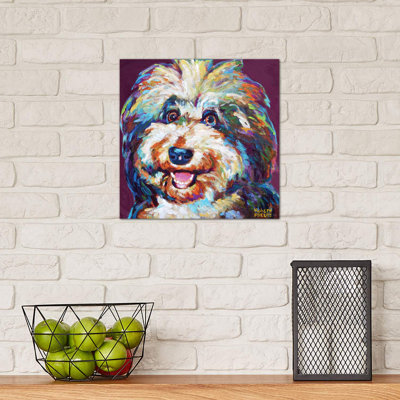 Ms Aussiedoodle On Violet by Robert Phelps - Wrapped Canvas Print