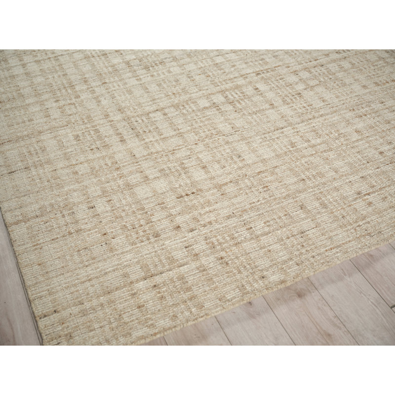 Desi hand-knotted Wool Light Silver Area Rug, Rectangle 8' x 10', Light Beige