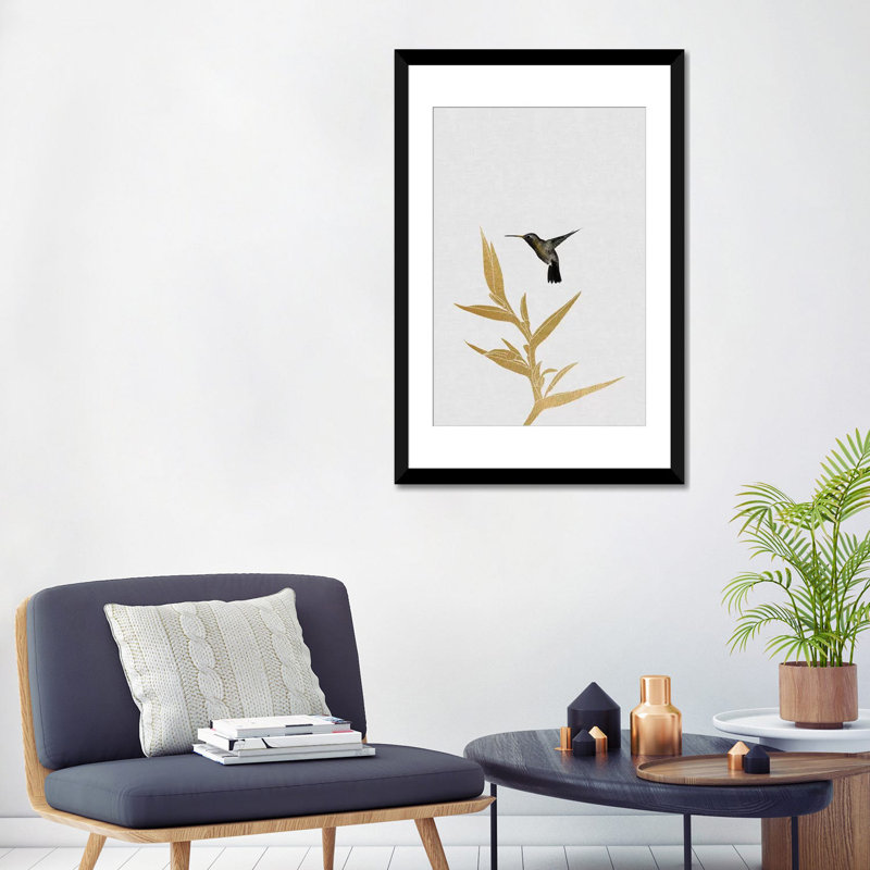 'Hummingbird and FloWer I' Graphic Art Print, Black Single Picture Framed, 32" H x 24" W x 1" D