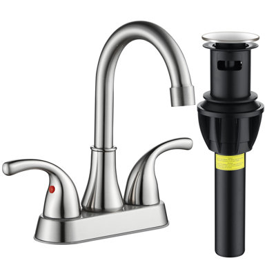 4 Inch Faucet 2 Handle Bathroom Sink Faucet Lead-free Brushed Nickel Bath Sink Faucet With Pop-up Drain Stopper And Supply Hoses