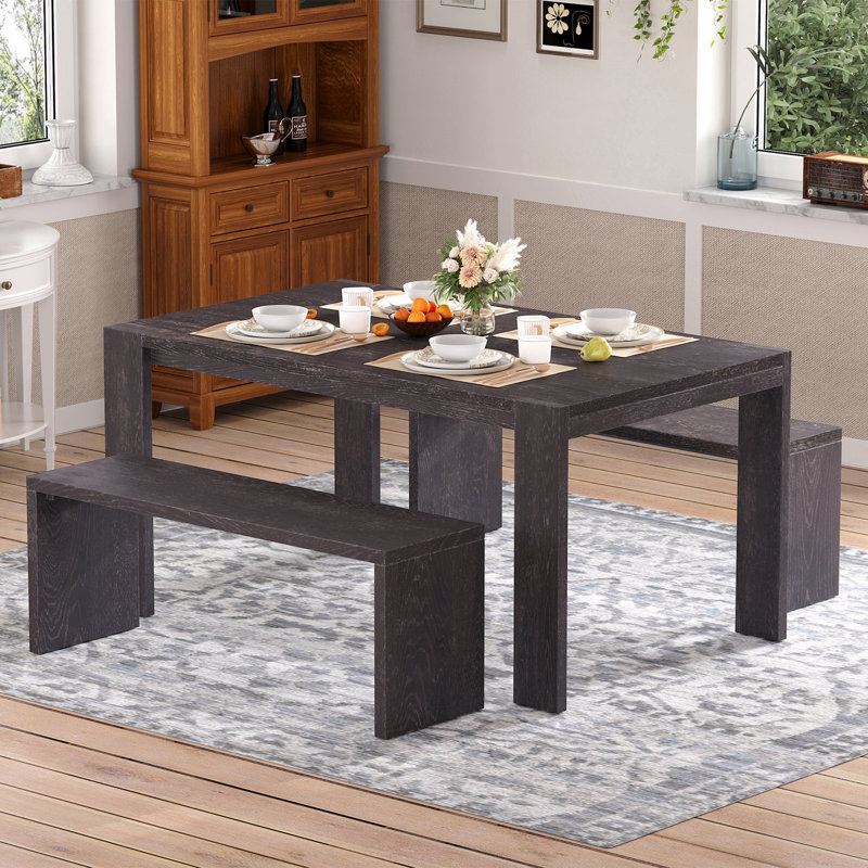 Ensemble de salle à manger 3 pièces de style campagnard simple, table et 2 bancs