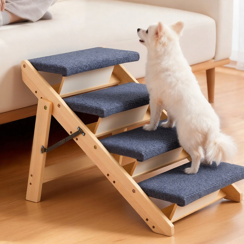 4 Cat Stairs For Small Cats, Wood Material, 150Lbs Capacity, Foldable, Secure Climbing Feline Friends Young Cats