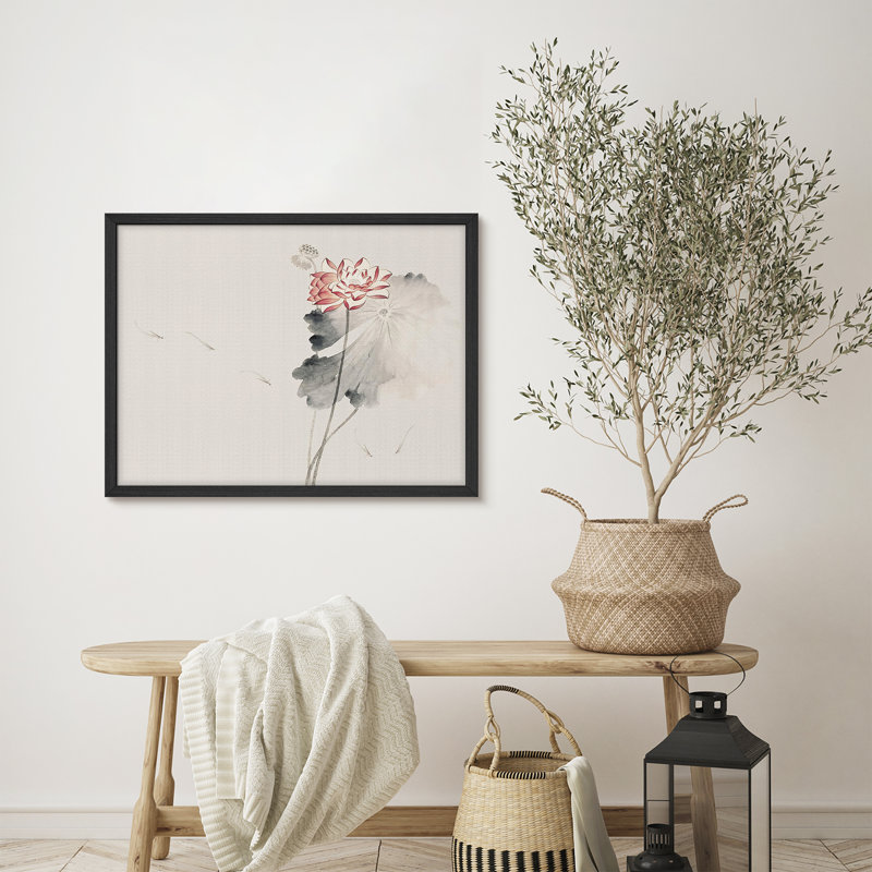 Encre, fleur de lotus, art floral rustique, impressions encadrées, affiches, petit art mural, Naturel, H 12 po x l 16 po