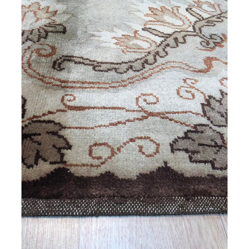 Tapis moderne uni en laine noué à la main ivoire 9 x 12