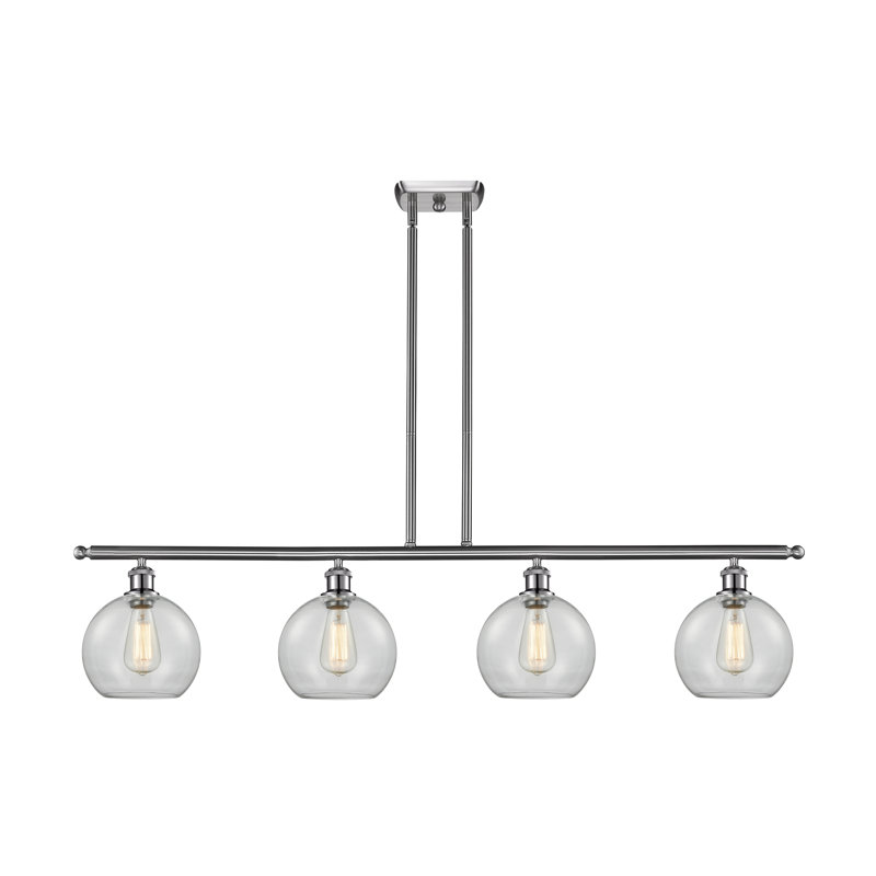 Luminaire suspendu linéaire à 4 lumières pour îlot de cuisine Baptista, Transparent, Nickel satiné brossé, DIRIGÉ