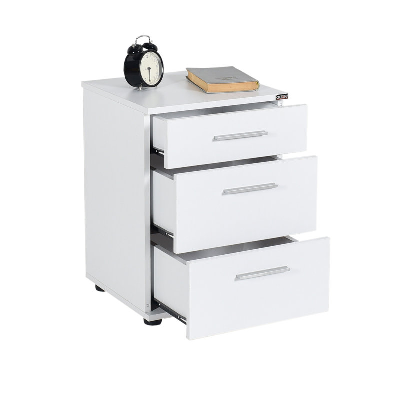 Table de chevet blanche moderne avec 3 tiroirs 15,7 po x 22,4 po x 15,4 po | 100% panneau de particules enduit de mélamine, épaisseur: 0,6 pouce | Conception murale et élégante pour le rangement et l'organisation de la chambre à coucher