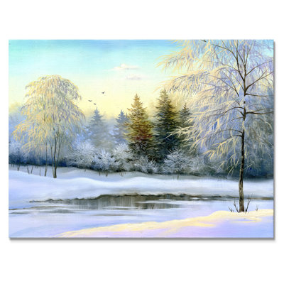 «Beautiful Winter River Landscape Pendant Sunset», peinture sur toile