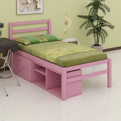 Platform Bed With Removable Storage Shelves BuiltIn Two Storage Drawers For Added Convenience