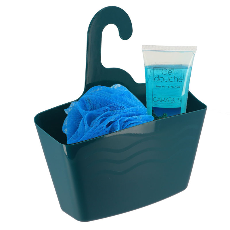 Tahitian Blue Plastic Over-the-Door Shower Caddy Basket