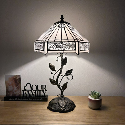 Meryem Tiffany Table Lamp White Hexagon Stained Glass Included LED Bulb 22"H*12"W